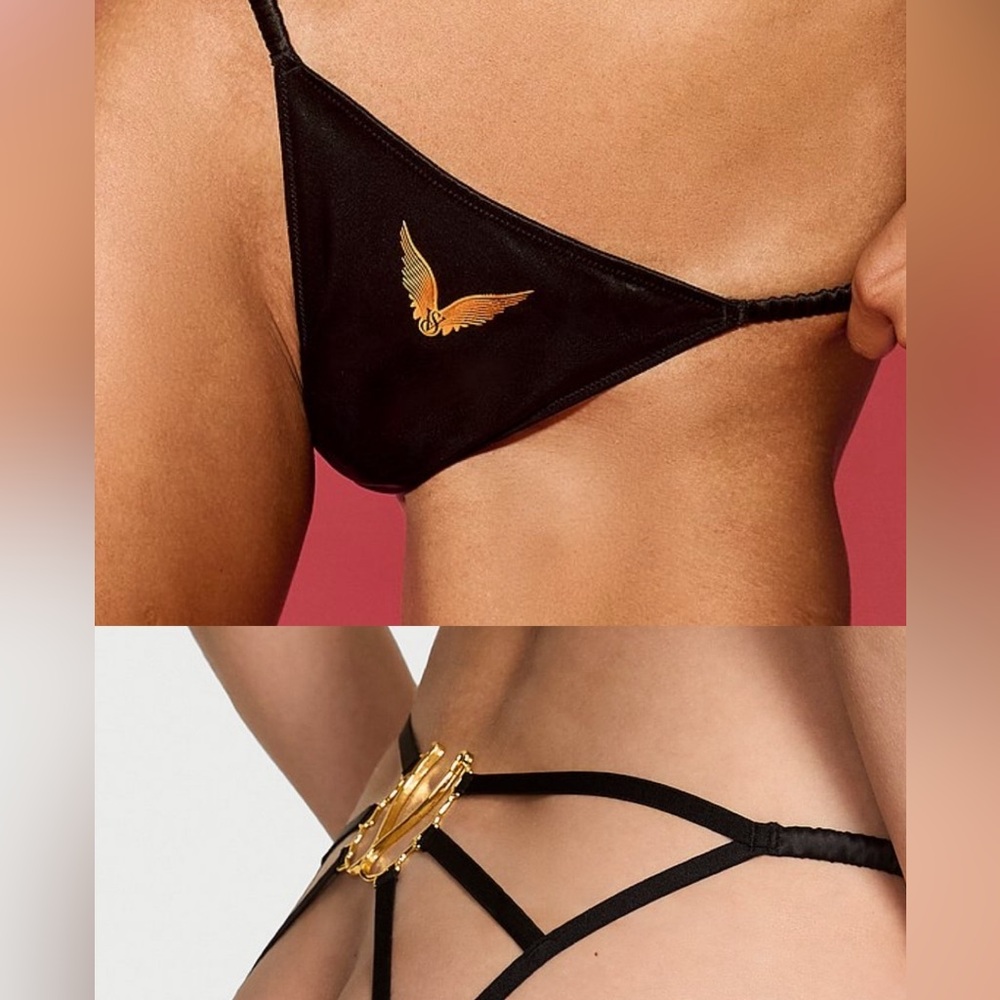 Victoria's Secret  Backstagefashionshow Black Cheeky Angel Strappy Back Knickers